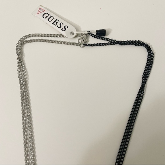 Guess Two Tone Chain Wood Look Horn Necklace - Picture 15 of 16